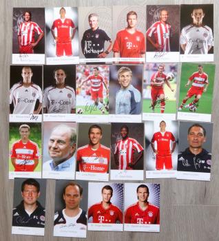 Druckunterschriften auf 22 Autogrammkarten - Bayern München (diverse Saisons)