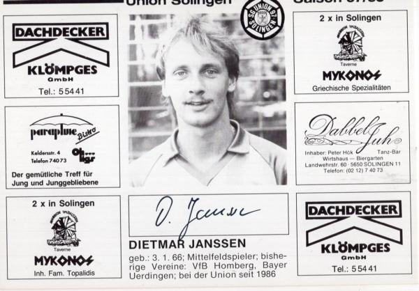 Janssen, Dietmar - Union Solingen (1987/88)