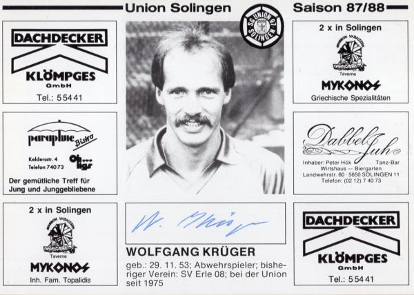 Krüger, Wolfgang - Union Solingen (1987/88)